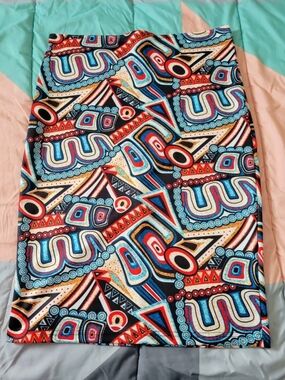 NEW Bold Geo Print Pencil Skirt in Blue- Orange- Red.